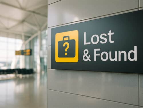 Señal de Lost and Found en un aeropuerto